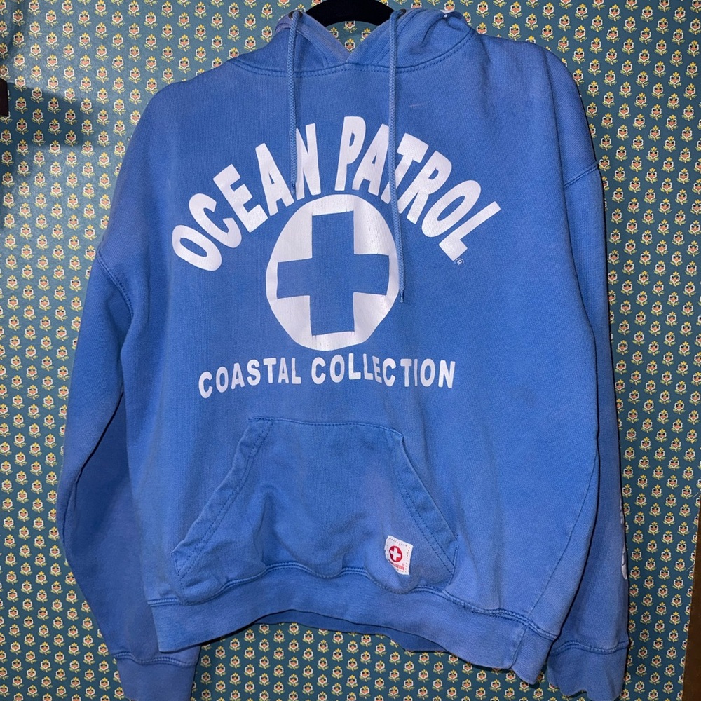 Ocean Patrol Blue Hoodie Mens Large Coastal Surf Lifeguard Y2K Streetwear